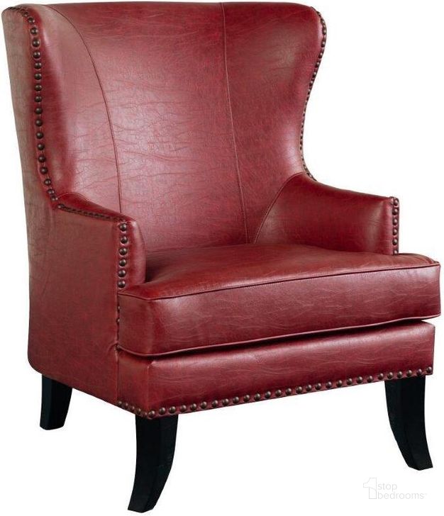 The appearance of Porter Designs Grant Crackle Leather Wingback Accent Chair In Red designed by Porter Designs in the modern / contemporary interior design. This red piece of furniture  was selected by 1StopBedrooms from Grant Collection to add a touch of cosiness and style into your home. Sku: 02-201-06-564. Material: Leather. Product Type: Accent Chair. Image1