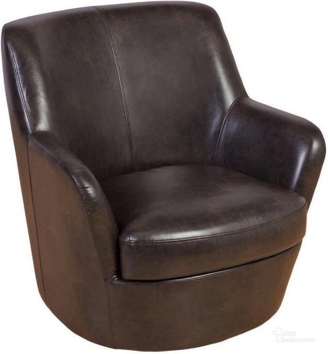 The appearance of Porter Designs Hayes Leather-Look Swivel Accent Chair In Brown designed by Porter Designs in the modern / contemporary interior design. This brown piece of furniture  was selected by 1StopBedrooms from Hayes Collection to add a touch of cosiness and style into your home. Sku: 03-185C-14-973. Material: Leather. Product Type: Accent Chair. Image1