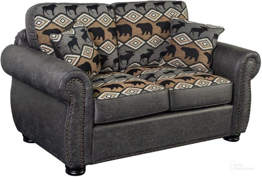 The appearance of Porter Designs Hunter Wildlife Pattern Reversible To Leather-Look Loveseat In Gray designed by Porter Designs in the transitional interior design. This gray piece of furniture  was selected by 1StopBedrooms from Hunter Collection to add a touch of cosiness and style into your home. Sku: 01-33C-02-8022. Material: Fabric. Product Type: Loveseat. Image1