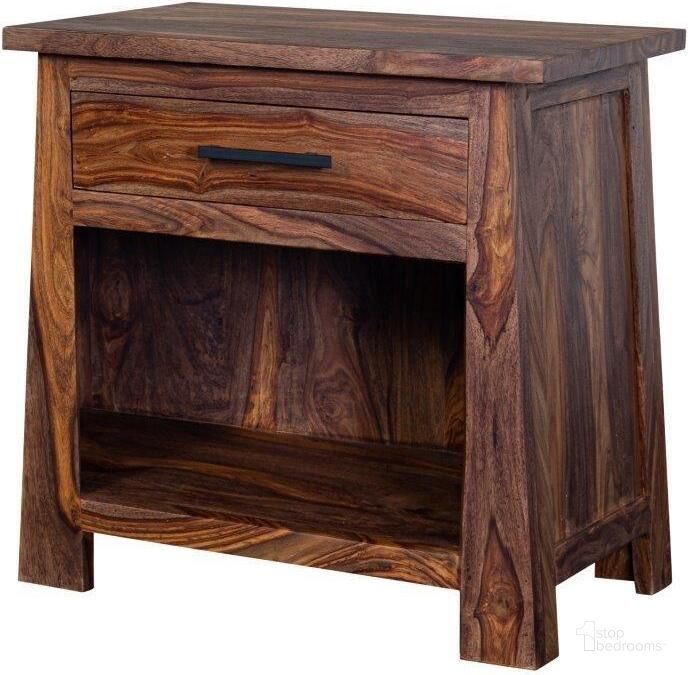 The appearance of Porter Designs Kalispell Solid Sheesham Wood Nightstand In Natural 04-116-04-PDU104H designed by Porter Designs in the modern / contemporary interior design. This natural brown piece of furniture  was selected by 1StopBedrooms from Kalispell Collection to add a touch of cosiness and style into your home. Sku: 04-116-04-PDU104H. Material: Wood. Product Type: Nightstand. Image1