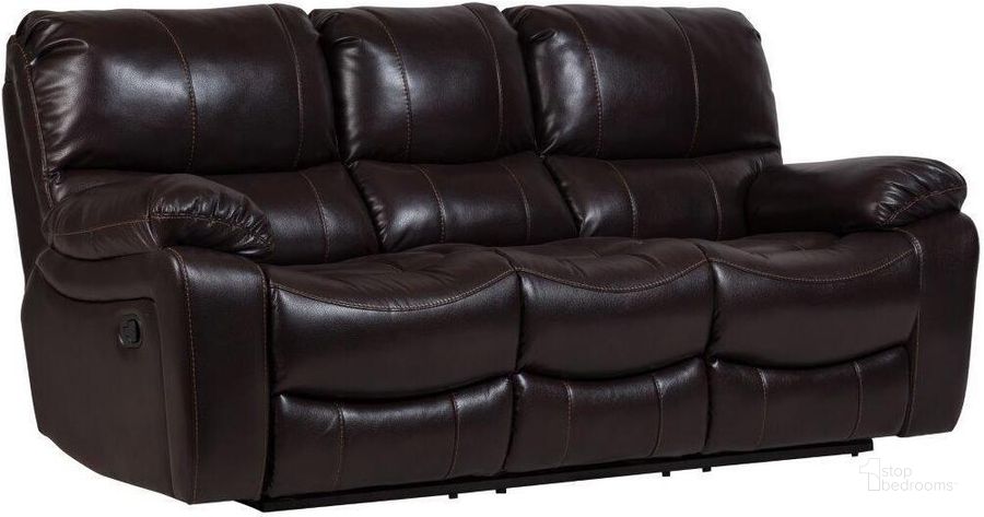 The appearance of Porter Designs Ramsey Leather-Look Reclining Sofa In Brown 03-112C-01-6013 designed by Porter Designs in the transitional interior design. This dark brown piece of furniture  was selected by 1StopBedrooms from Ramsey Collection to add a touch of cosiness and style into your home. Sku: 03-112C-01-6013. Material: Leather. Product Type: Reclining Sofa. Image1