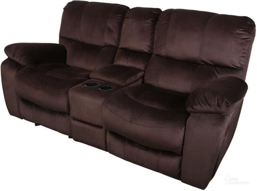 The appearance of Porter Designs Ramsey Microfiber Reclining Console Loveseat In Brown designed by Porter Designs in the transitional interior design. This brown piece of furniture  was selected by 1StopBedrooms from Ramsey Collection to add a touch of cosiness and style into your home. Sku: 03-112C-02-6012. Material: Fabric. Product Type: Reclining Loveseat. Image1