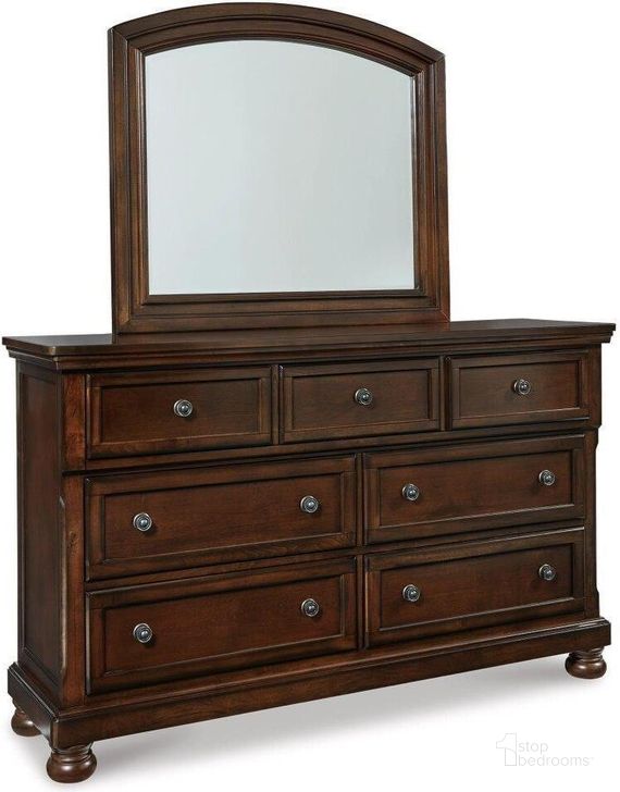 The appearance of Porter Dresser and Mirror In Rustic Brown designed by Signature Design by Ashley in the transitional interior design. This rustic brown piece of furniture  was selected by 1StopBedrooms from Porter Collection to add a touch of cosiness and style into your home. Sku: B697-31;B697-36. Material: Wood. Product Type: Dresser and Mirror. Image1