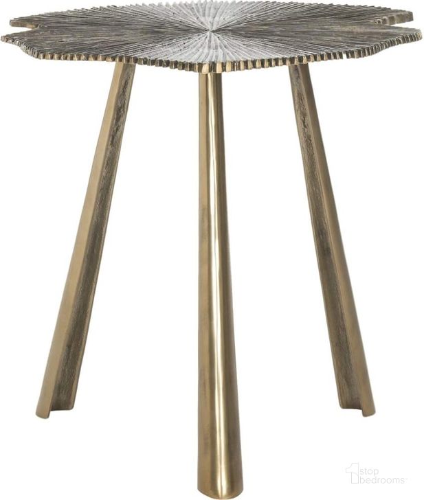 The appearance of Portia Brass Leaf Side Table designed by Safavieh in the traditional interior design. This brass piece of furniture  was selected by 1StopBedrooms from Safavieh FOX Collection to add a touch of cosiness and style into your home. Sku: FOX3247A. Product Type: Accent Table. Material: Aluminium. Image1
