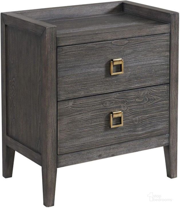 The appearance of Portia Brushed Brindle 2 Drawer Nightstand designed by Intercon in the transitional interior design. This gray piece of furniture  was selected by 1StopBedrooms from Portia Collection to add a touch of cosiness and style into your home. Sku: PO-BR-9502-BDL-C. Product Type: Nightstand. Image1