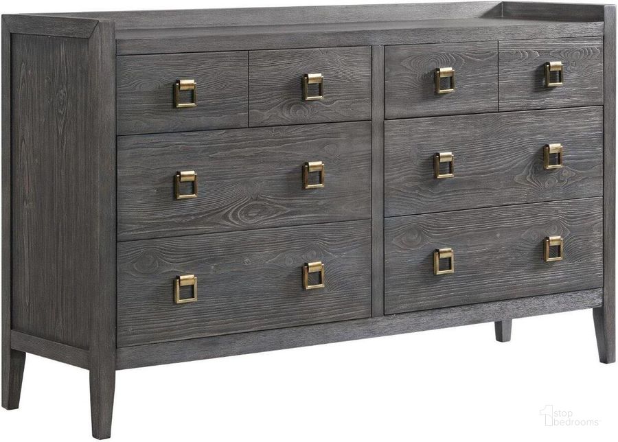 The appearance of Portia Brushed Brindle 6 Drawer Dresser designed by Intercon in the transitional interior design. This gray piece of furniture  was selected by 1StopBedrooms from Portia Collection to add a touch of cosiness and style into your home. Sku: PO-BR-9506-BDL-C. Product Type: Dresser. Image1