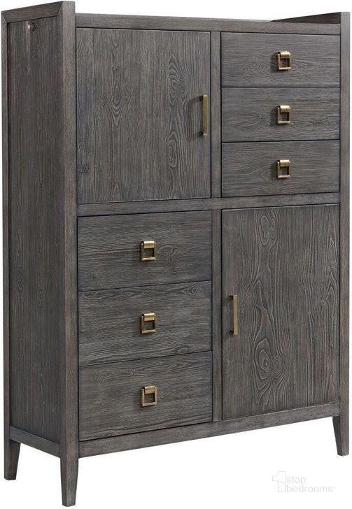 The appearance of Portia Brushed Brindle 6 Drawer Gentlemans Chest designed by Intercon in the transitional interior design. This gray piece of furniture  was selected by 1StopBedrooms from Portia Collection to add a touch of cosiness and style into your home. Sku: PO-BR-9506GC-BDL-C. Product Type: Chest. Image1