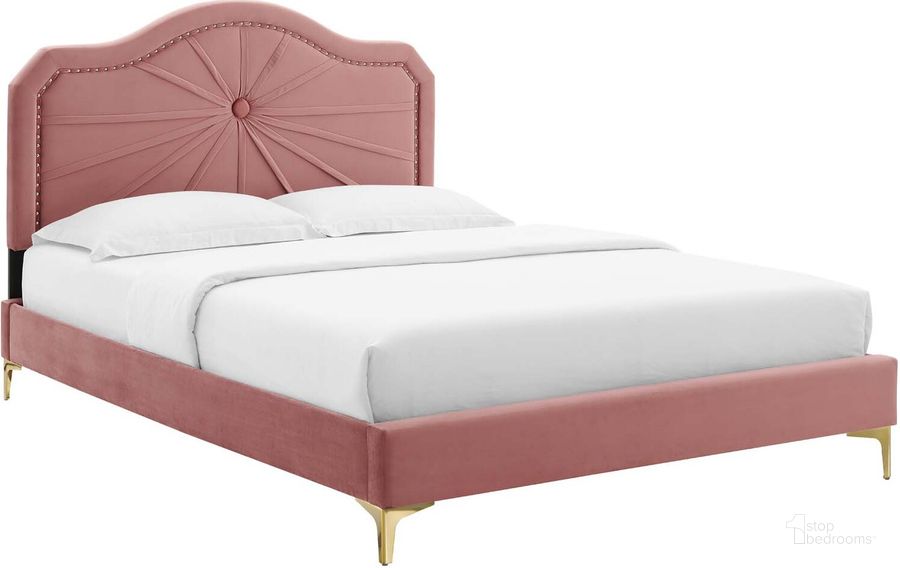 The appearance of Portia Performance Velvet King Platform Bed In Dusty Rose designed by Modway in the modern / contemporary interior design. This dusty rose piece of furniture  was selected by 1StopBedrooms from Portia Collection to add a touch of cosiness and style into your home. Sku: MOD-6915-DUS. Bed Type: Platform Bed. Product Type: Platform Bed. Bed Size: King. Material: MDF. Image1