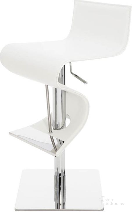 The appearance of Portland White Leather Adjustable Stool designed by Nuevo in the modern / contemporary interior design. This white piece of furniture  was selected by 1StopBedrooms from Portland Collection to add a touch of cosiness and style into your home. Sku: HGAR139. Material: Leather. Product Type: Barstool. Image1