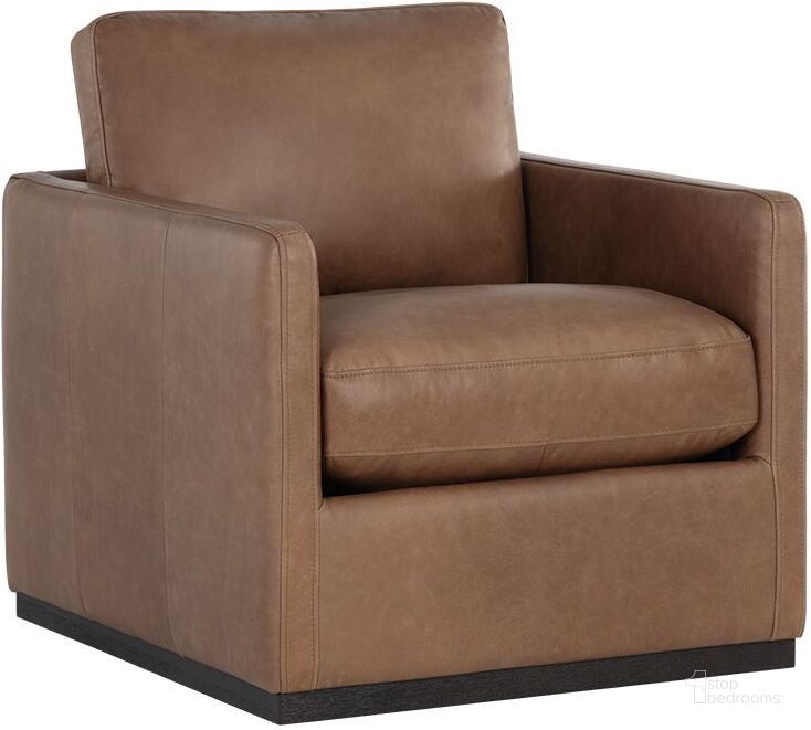 The appearance of Portman Swivel Lounge Chair - Marseille Camel Leather designed by Sunpan in the modern / contemporary interior design. This brown piece of furniture  was selected by 1StopBedrooms from Portman Collection to add a touch of cosiness and style into your home. Sku: 106586. Material: Leather. Product Type: Lounge Chair. Image1