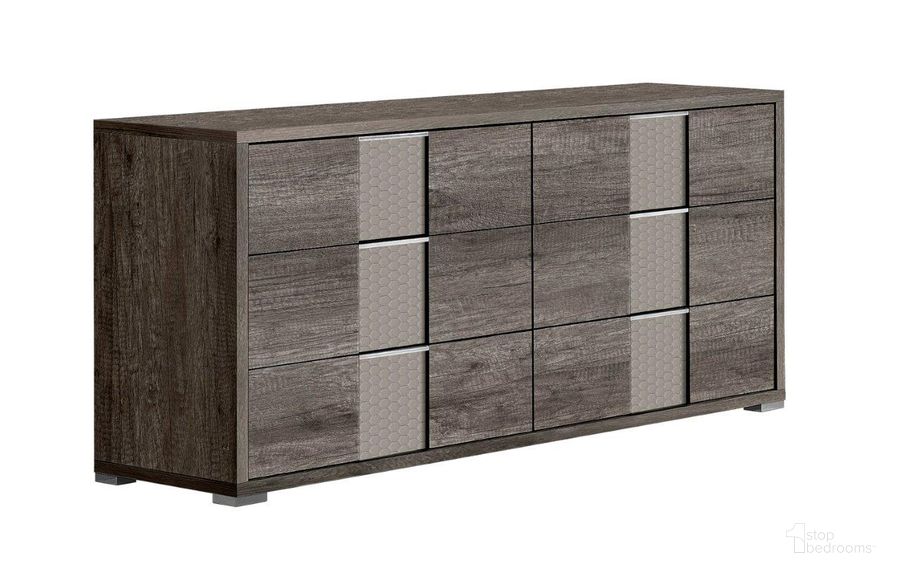 The appearance of Portofino Dresser In Canyon Oak designed by J&M in the modern / contemporary interior design. This oak piece of furniture  was selected by 1StopBedrooms from Portofino Collection to add a touch of cosiness and style into your home. Sku: 18664-D. Product Type: Dresser. Material: MDF. Image1