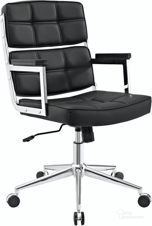 The appearance of Portray Black Highback Upholstered Vinyl Office Chair EEI-2685-BLK designed by Modway in the modern / contemporary interior design. This black piece of furniture  was selected by 1StopBedrooms from Portray Collection to add a touch of cosiness and style into your home. Sku: EEI-2685-BLK. Material: Wood. Product Type: Office Chair. Image1