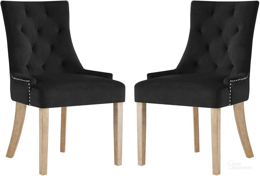 The appearance of Pose Black Dining Chair Performance Velvet Set of 2 designed by Modway in the modern / contemporary interior design. This black piece of furniture  was selected by 1StopBedrooms from Pose Collection to add a touch of cosiness and style into your home. Sku: EEI-3504-BLK. Product Type: Dining Chair. Material: Foam. Image1