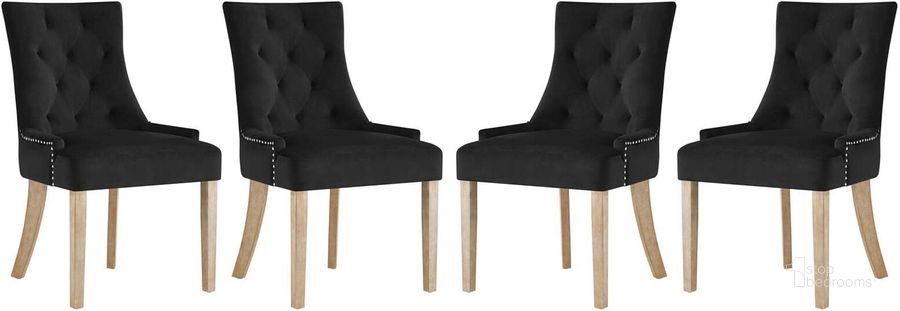 The appearance of Pose Black Dining Chair Performance Velvet Set of 4 designed by Modway in the modern / contemporary interior design. This black piece of furniture  was selected by 1StopBedrooms from Pose Collection to add a touch of cosiness and style into your home. Sku: EEI-3505-BLK. Product Type: Dining Chair. Material: Foam. Image1
