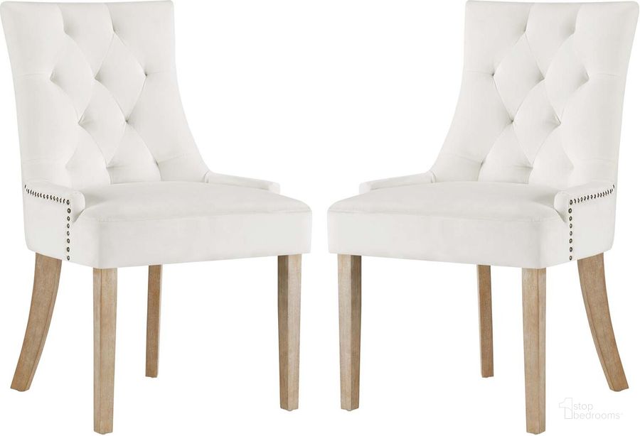 The appearance of Pose Ivory Dining Chair Performance Velvet Set of 2 designed by Modway in the modern / contemporary interior design. This ivory piece of furniture  was selected by 1StopBedrooms from Pose Collection to add a touch of cosiness and style into your home. Sku: EEI-3504-IVO. Product Type: Dining Chair. Material: Foam. Image1