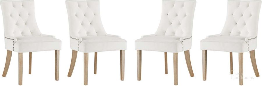 The appearance of Pose Ivory Dining Chair Performance Velvet Set of 4 designed by Modway in the modern / contemporary interior design. This ivory piece of furniture  was selected by 1StopBedrooms from Pose Collection to add a touch of cosiness and style into your home. Sku: EEI-3505-IVO. Product Type: Dining Chair. Material: Foam. Image1