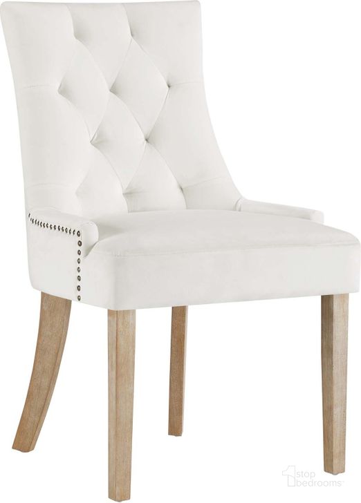 The appearance of Pose Ivory Performance Velvet Dining Chair designed by Modway in the modern / contemporary interior design. This ivory piece of furniture  was selected by 1StopBedrooms from Pose Collection to add a touch of cosiness and style into your home. Sku: EEI-2577-IVO. Product Type: Dining Chair. Material: Foam. Image1