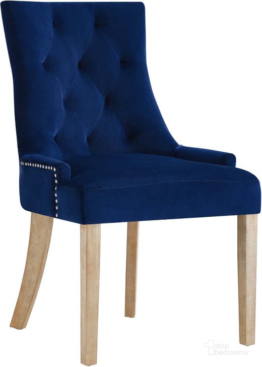 The appearance of Pose Navy Performance Velvet Dining Chair designed by Modway in the modern / contemporary interior design. This navy piece of furniture  was selected by 1StopBedrooms from Pose Collection to add a touch of cosiness and style into your home. Sku: EEI-2577-NAV. Product Type: Dining Chair. Material: Foam. Image1