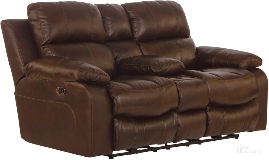 The appearance of Positano Italian Top Grain Leather Match Reclining Console Loveseat In Cocoa 649991268930689 designed by Catnapper in the traditional interior design. This cocoa piece of furniture  was selected by 1StopBedrooms from Positano Collection to add a touch of cosiness and style into your home. Sku: 649991268930689. Material: Leather Match. Product Type: Reclining Loveseat. Image1