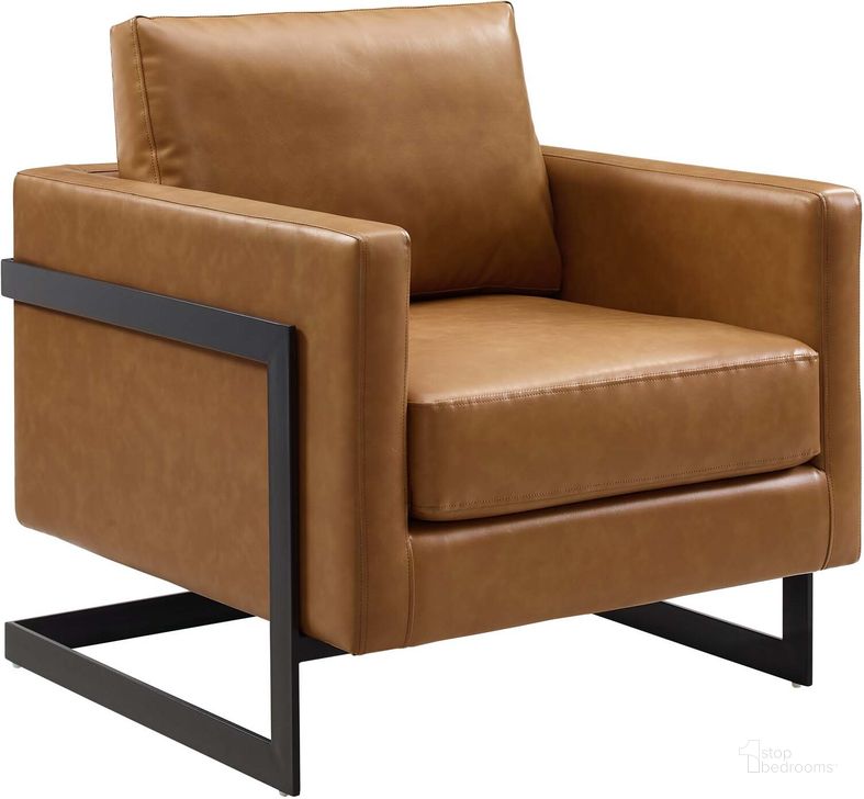 The appearance of Posse Vegan Leather Accent Chair EEI-4392-BLK-TAN designed by Modway in the modern / contemporary interior design. This walnut piece of furniture  was selected by 1StopBedrooms from Posse Collection to add a touch of cosiness and style into your home. Sku: EEI-4392-BLK-TAN. Material: Polyester. Product Type: Accent Chair. Image1