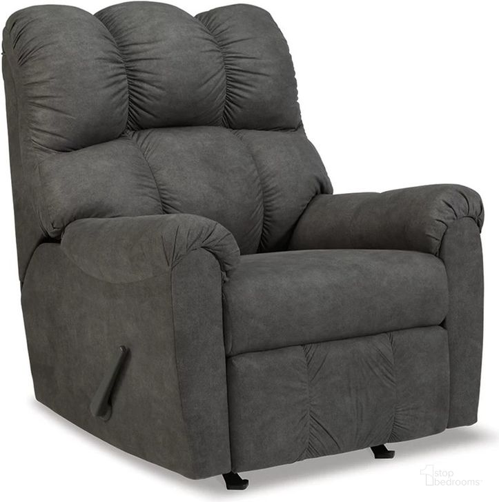 The appearance of Potrol Slate Rocker Recliner designed by Signature Design by Ashley in the modern / contemporary interior design. This slate piece of furniture  was selected by 1StopBedrooms from Potrol Collection to add a touch of cosiness and style into your home. Sku: 4430125. Material: Fabric. Product Type: Rocker Recliner. Image1