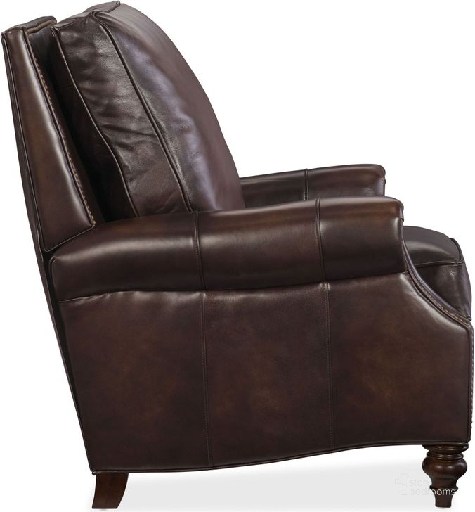 The appearance of Conlon Dark Walnut Leather Recliner designed by Hooker in the traditional interior design. This brown piece of furniture  was selected by 1StopBedrooms from Conlon Collection to add a touch of cosiness and style into your home. Sku: RC185-089. Material: Leather. Product Type: Recliner. Image1
