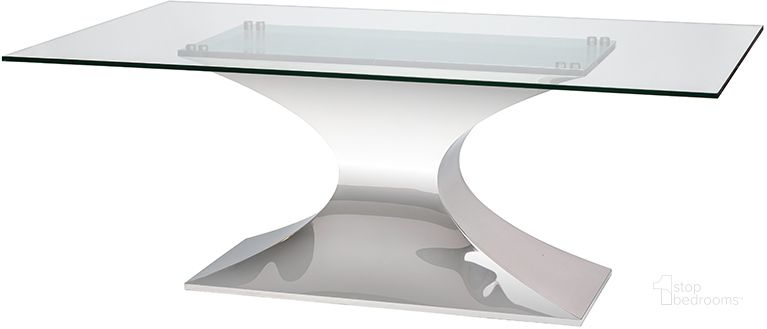 The appearance of Praetorian Glass Glass Dining Table HGSX222 designed by Nuevo in the modern / contemporary interior design. This silver piece of furniture  was selected by 1StopBedrooms from Praetorian Collection to add a touch of cosiness and style into your home. Sku: HGSX222. Table Base Style: Pedestal. Material: Glass. Product Type: Dining Table. Table Top Shape: Rectangular. Size: 42". Image1