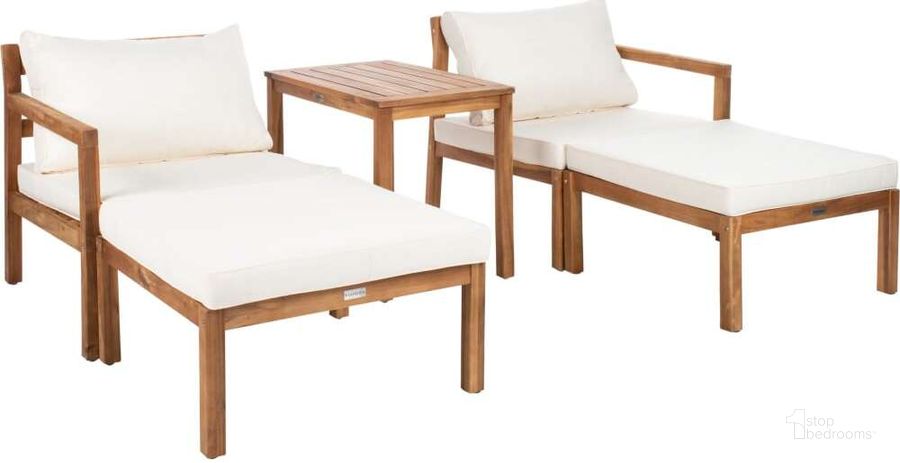 The appearance of Pratia Natural and Beige 5 Piece Outdoor Set designed by Safavieh in the transitional interior design. This beige piece of furniture  was selected by 1StopBedrooms from Pratia Collection to add a touch of cosiness and style into your home. Sku: PAT6759A. Material: Steel. Product Type: Outdoor Conversation Set. Image1