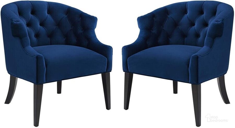 The appearance of Precept Armchair Performance Velvet Set of 2 In Navy designed by Modway in the modern / contemporary interior design. This navy piece of furniture  was selected by 1StopBedrooms from Precept Collection to add a touch of cosiness and style into your home. Sku: EEI-4426-NAV. Material: Wood. Product Type: Living Room Chair. Image1