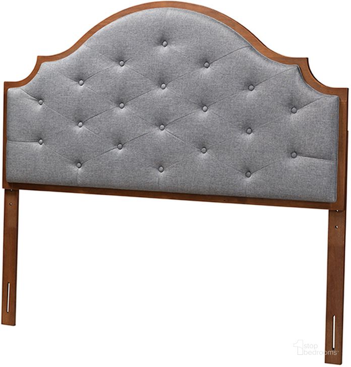 The appearance of Premala Grey Fabric and Walnut Brown Finished Wood King Headboard designed by Baxton Studio in the traditional interior design. This grey and walnut piece of furniture  was selected by 1StopBedrooms from Premala Collection to add a touch of cosiness and style into your home. Sku: MG9775-Dark Grey/Walnut-HB-King. Product Type: Headboard. Bed Size: King. Material: Rubberwood. Image1