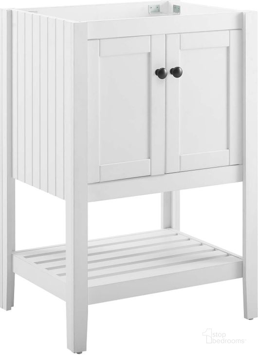 The appearance of Prestige 23 Inch Bathroom Vanity Cabinet EEI-3919-WHI designed by Modway in the modern / contemporary interior design. This white piece of furniture  was selected by 1StopBedrooms from Prestige Collection to add a touch of cosiness and style into your home. Sku: EEI-3919-WHI. Material: Wood. Product Type: Bathroom Vanity. Image1