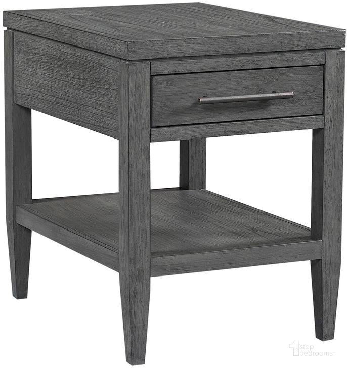 The appearance of Preston Chairside Table In Grey designed by Aspenhome in the modern / contemporary interior design. This grey piece of furniture  was selected by 1StopBedrooms from Preston Collection to add a touch of cosiness and style into your home. Sku: I597-9130. Material: Wood. Product Type: Chairside Table. Image1