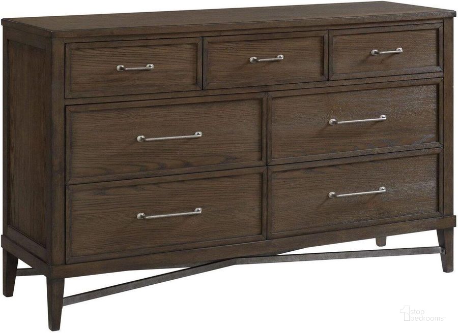 The appearance of Preston Weathered Vintage Oak 7 Drawer Dresser designed by Intercon in the transitional interior design. This brown piece of furniture  was selected by 1StopBedrooms from Preston Collection to add a touch of cosiness and style into your home. Sku: PN-BR-3507-WVO-C. Product Type: Dresser. Image1