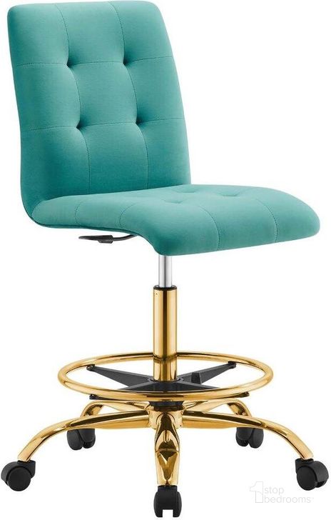 The appearance of Prim Armless Performance Velvet Drafting Chair In Gold Teal designed by Modway in the modern / contemporary interior design. This gold teal piece of furniture  was selected by 1StopBedrooms from Prim Collection to add a touch of cosiness and style into your home. Sku: EEI-4977-GLD-TEA. Material: Wood. Product Type: Office Chair. Image1