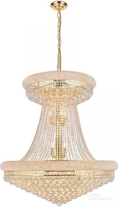 The appearance of Primo 36" Gold 28 Light Chandelier With Clear Royal Cut Crystal Trim designed by Elegant Lighting in the modern / contemporary interior design. This gold piece of furniture  was selected by 1StopBedrooms from Primo Collection to add a touch of cosiness and style into your home. Sku: V1800G36SG/RC. Product Type: Chandelier. Material: Crystal. Image1