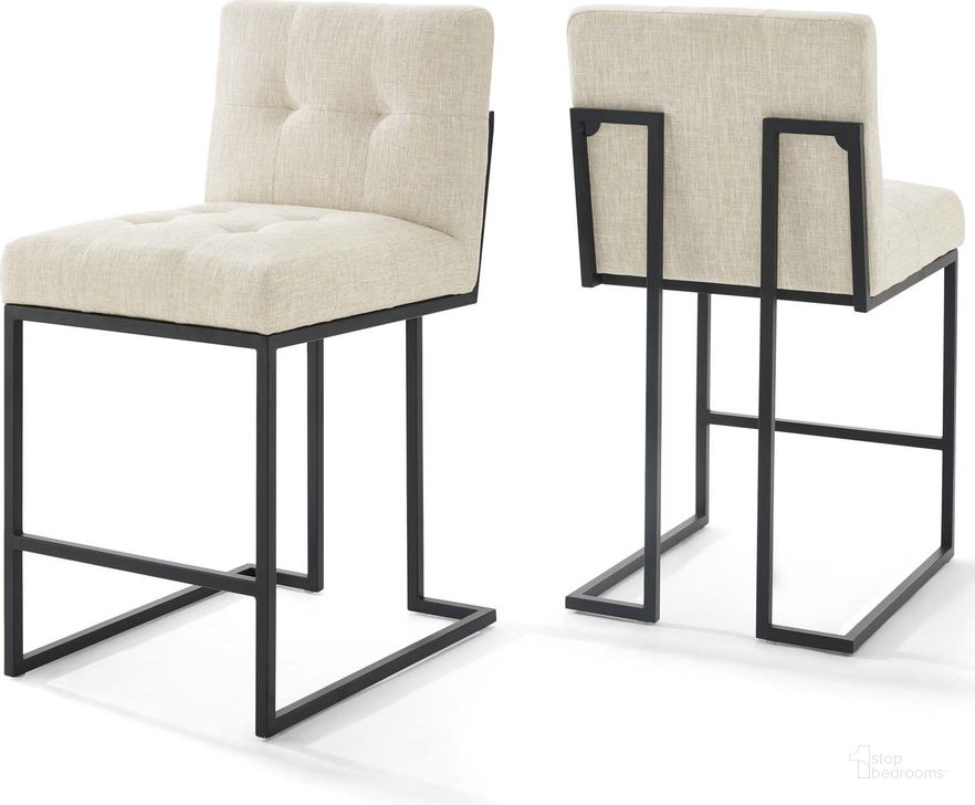 The appearance of Privy Black and Beige Black Stainless Steel Upholstered Fabric Counter Stool Set of 2 designed by Modway in the modern / contemporary interior design. This black and beige piece of furniture  was selected by 1StopBedrooms from Privy Collection to add a touch of cosiness and style into your home. Sku: EEI-4156-BLK-BEI. Material: Wood. Product Type: Barstool. Image1