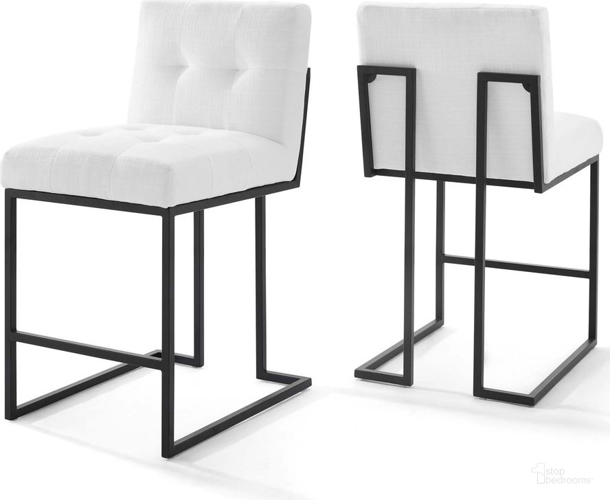 The appearance of Privy Black and White Black Stainless Steel Upholstered Fabric Counter Stool Set of 2 designed by Modway in the modern / contemporary interior design. This black and white piece of furniture  was selected by 1StopBedrooms from Privy Collection to add a touch of cosiness and style into your home. Sku: EEI-4156-BLK-WHI. Material: Wood. Product Type: Barstool. Image1