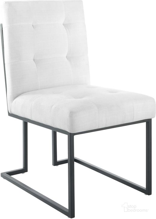 The appearance of Privy Black and White Black Stainless Steel Upholstered Fabric Dining Chair designed by Modway in the modern / contemporary interior design. This black and white piece of furniture  was selected by 1StopBedrooms from Privy Collection to add a touch of cosiness and style into your home. Sku: EEI-3745-BLK-WHI. Material: Wood. Product Type: Dining Chair. Image1