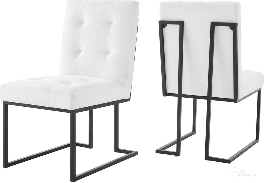 The appearance of Privy Black and White Black Stainless Steel Upholstered Fabric Dining Chair Set of 2 designed by Modway in the modern / contemporary interior design. This black and white piece of furniture  was selected by 1StopBedrooms from Privy Collection to add a touch of cosiness and style into your home. Sku: EEI-4153-BLK-WHI. Material: Wood. Product Type: Dining Chair. Image1