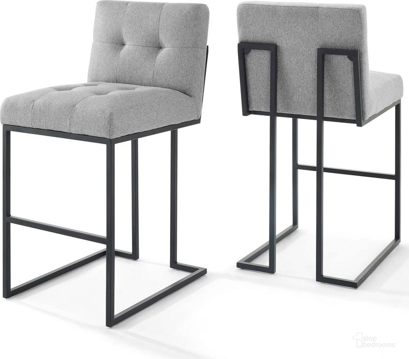 The appearance of Privy Black Light Gray Black Stainless Steel Upholstered Fabric Bar Stool Set of 2 designed by Modway in the modern / contemporary interior design. This black light gray piece of furniture  was selected by 1StopBedrooms from Privy Collection to add a touch of cosiness and style into your home. Sku: EEI-4159-BLK-LGR. Material: Wood. Product Type: Barstool. Image1