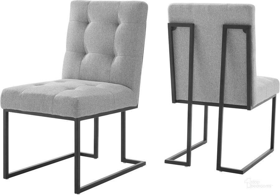The appearance of Privy Black Light Gray Black Stainless Steel Upholstered Fabric Dining Chair Set of 2 designed by Modway in the modern / contemporary interior design. This black light gray piece of furniture  was selected by 1StopBedrooms from Privy Collection to add a touch of cosiness and style into your home. Sku: EEI-4153-BLK-LGR. Material: Wood. Product Type: Dining Chair. Image1