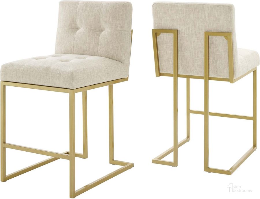 The appearance of Privy Counter Stool Upholstered Fabric Set of 2 In Gold Beige designed by Modway in the modern / contemporary interior design. This gold beige piece of furniture  was selected by 1StopBedrooms from Privy Collection to add a touch of cosiness and style into your home. Sku: EEI-5571-GLD-BEI. Material: Polyester. Product Type: Barstool. Image1