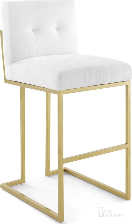 The appearance of Privy Gold and White Gold Stainless Steel Upholstered Fabric Bar Stool designed by Modway in the modern / contemporary interior design. This gold and white piece of furniture  was selected by 1StopBedrooms from Privy Collection to add a touch of cosiness and style into your home. Sku: EEI-3855-GLD-WHI. Material: Wood. Product Type: Barstool. Image1