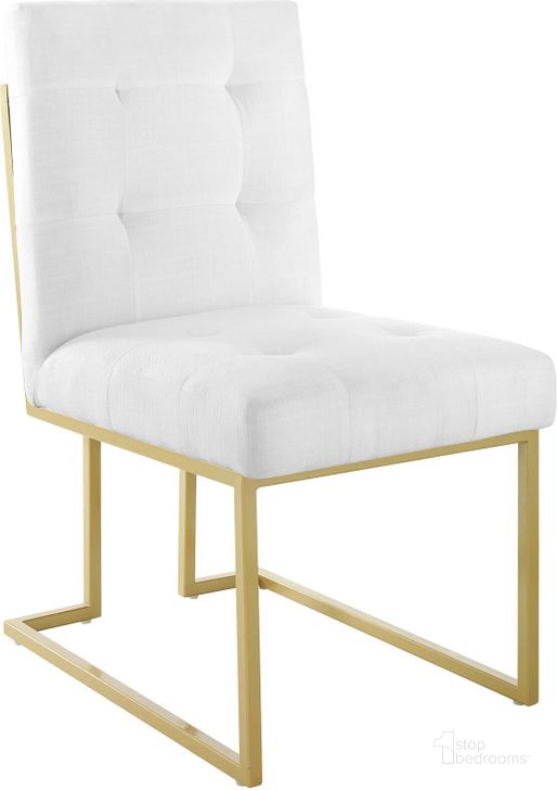 The appearance of Privy Gold and White Gold Stainless Steel Upholstered Fabric Dining Accent Chair designed by Modway in the modern / contemporary interior design. This gold and white piece of furniture  was selected by 1StopBedrooms from Privy Collection to add a touch of cosiness and style into your home. Sku: EEI-3743-GLD-WHI. Material: Wood. Product Type: Accent Chair. Image1