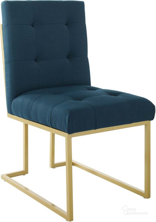 The appearance of Privy Gold Azure Gold Stainless Steel Upholstered Fabric Dining Accent Chair designed by Modway in the modern / contemporary interior design. This gold azure piece of furniture  was selected by 1StopBedrooms from Privy Collection to add a touch of cosiness and style into your home. Sku: EEI-3743-GLD-AZU. Material: Wood. Product Type: Accent Chair. Image1