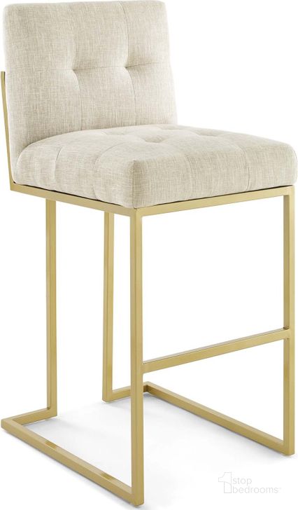 The appearance of Privy Gold Beige Gold Stainless Steel Upholstered Fabric Bar Stool designed by Modway in the modern / contemporary interior design. This gold beige piece of furniture  was selected by 1StopBedrooms from Privy Collection to add a touch of cosiness and style into your home. Sku: EEI-3855-GLD-BEI. Material: Wood. Product Type: Barstool. Image1