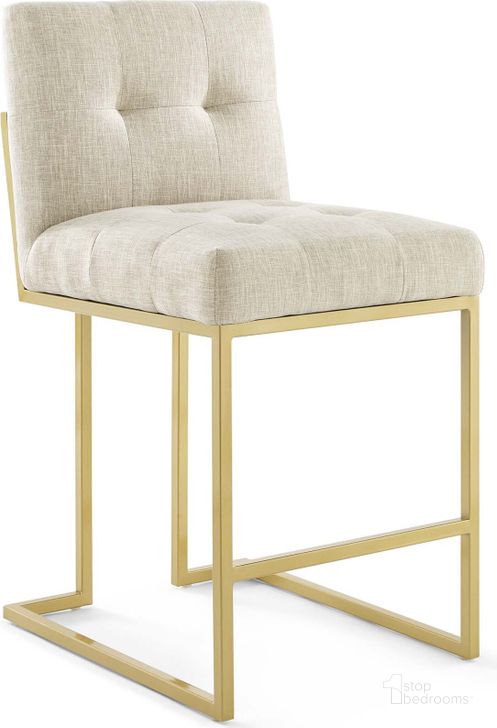 The appearance of Privy Gold Beige Gold Stainless Steel Upholstered Fabric Counter Stool EEI-3852-GLD-BEI designed by Modway in the modern / contemporary interior design. This gold beige piece of furniture  was selected by 1StopBedrooms from Privy Collection to add a touch of cosiness and style into your home. Sku: EEI-3852-GLD-BEI. Material: Wood. Product Type: Barstool. Image1