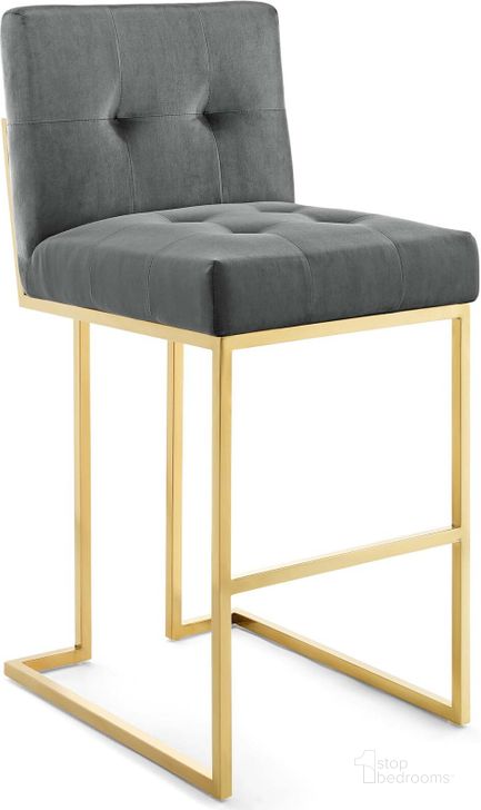 The appearance of Privy Gold Charcoal Gold Stainless Steel Performance Velvet Bar Stool designed by Modway in the modern / contemporary interior design. This gold charcoal piece of furniture  was selected by 1StopBedrooms from Privy Collection to add a touch of cosiness and style into your home. Sku: EEI-3856-GLD-CHA. Material: Wood. Product Type: Barstool. Image1