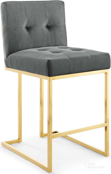 The appearance of Privy Gold Charcoal Gold Stainless Steel Performance Velvet Counter Stool designed by Modway in the modern / contemporary interior design. This gold charcoal piece of furniture  was selected by 1StopBedrooms from Privy Collection to add a touch of cosiness and style into your home. Sku: EEI-3853-GLD-CHA. Material: Wood. Product Type: Barstool. Image1