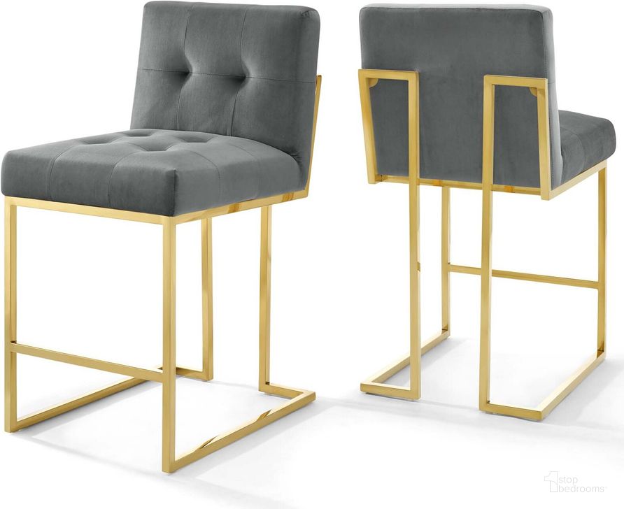 The appearance of Privy Gold Charcoal Gold Stainless Steel Performance Velvet Counter Stool Set of 2 designed by Modway in the modern / contemporary interior design. This gold charcoal piece of furniture  was selected by 1StopBedrooms from Privy Collection to add a touch of cosiness and style into your home. Sku: EEI-4155-GLD-CHA. Material: Wood. Product Type: Barstool. Image1